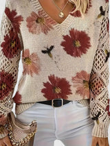 Una | Elegant Floral Pattern Knit Sweater