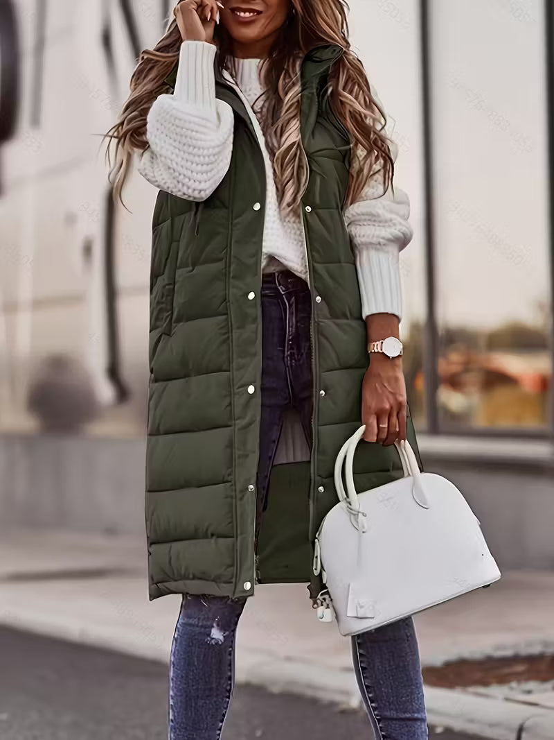 Una | Long Quilted Vest with Adjustable Hood