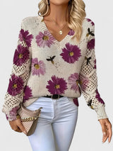 Una | Elegant Floral Pattern Knit Sweater