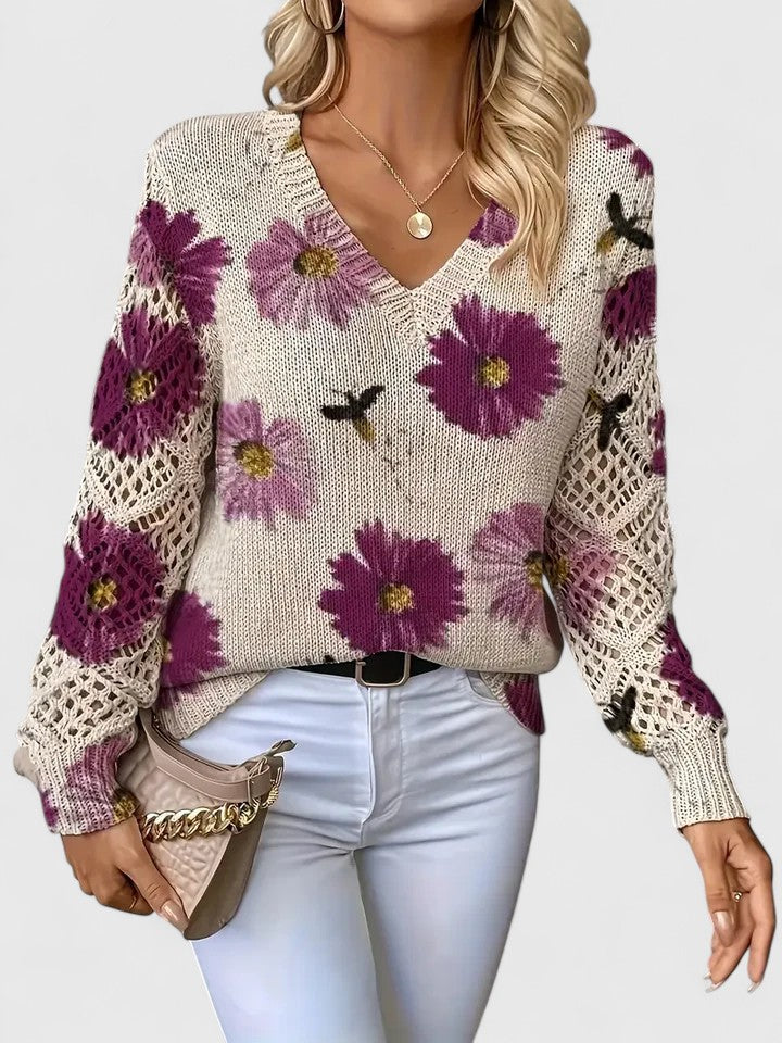 Una | Elegant Floral Pattern Knit Sweater