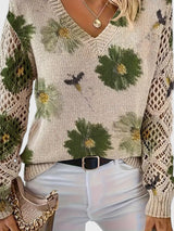 Una | Elegant Floral Pattern Knit Sweater