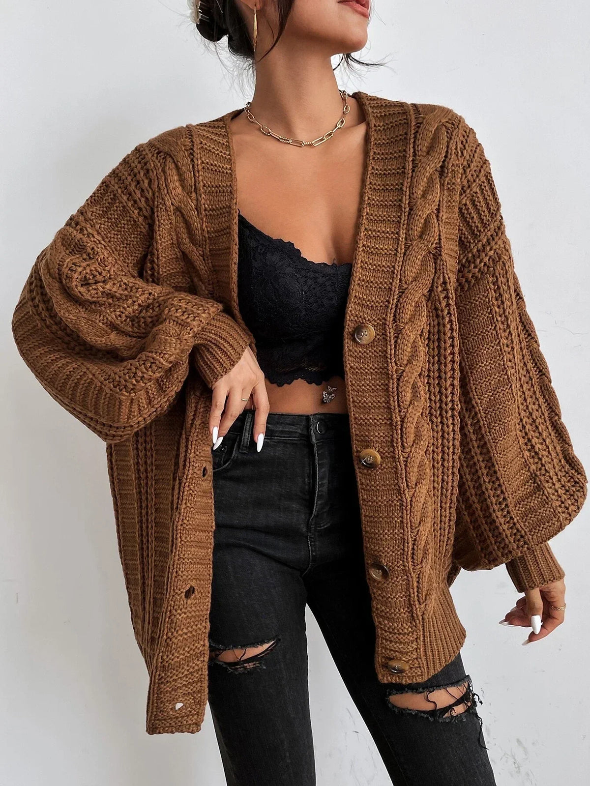 Hazel | Oversized Chunky Cable-Knit Cardigan