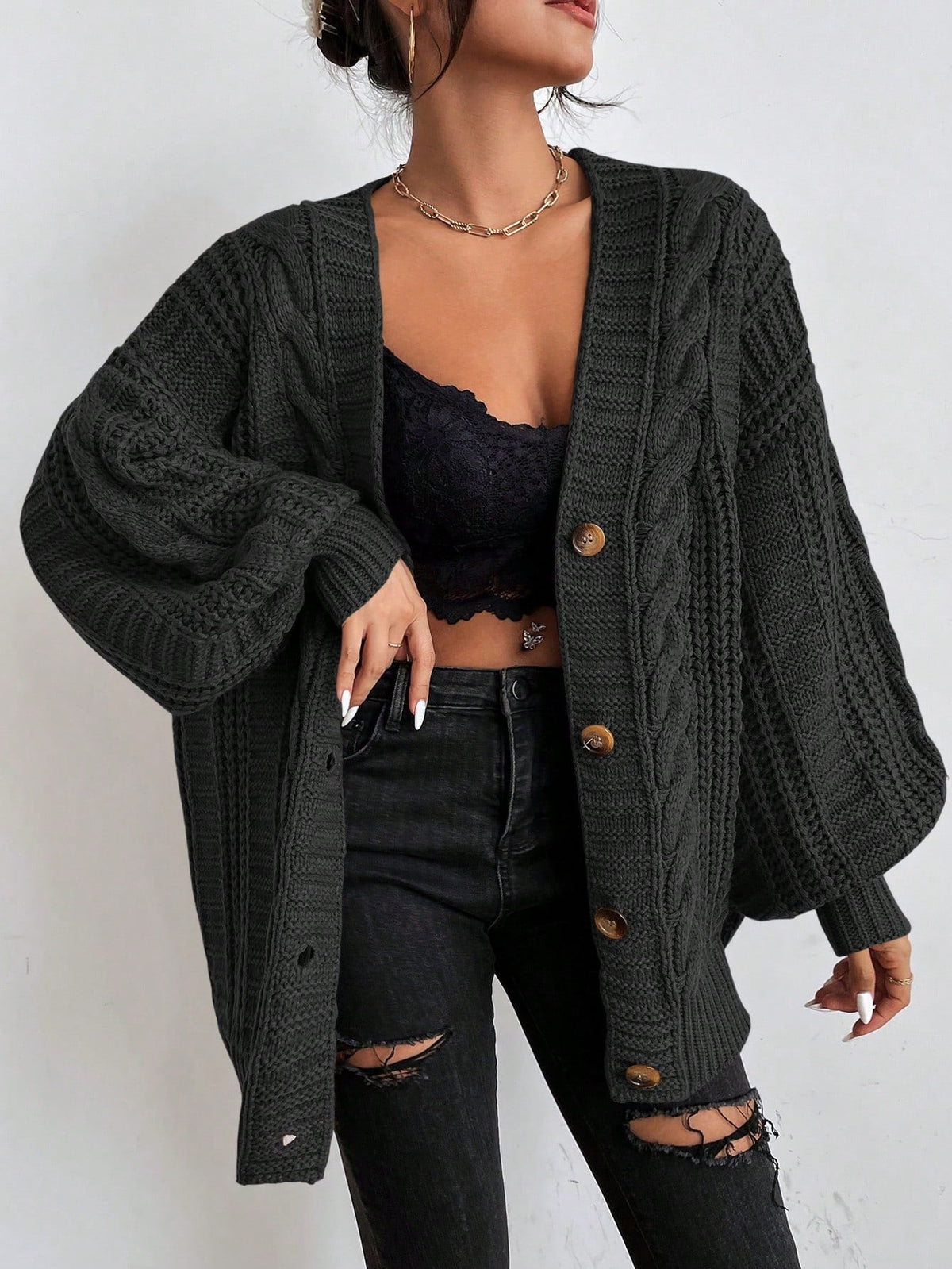 Hazel | Oversized Chunky Cable-Knit Cardigan