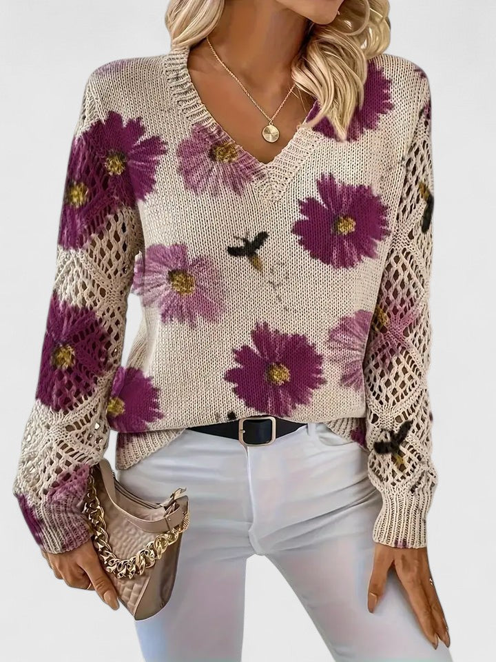 Una | Elegant Floral Pattern Knit Sweater
