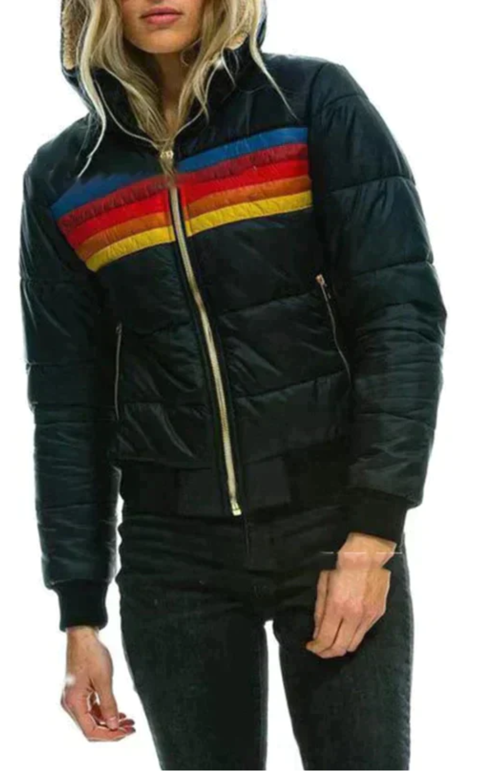 Ruby | Quilted Puffer Jacket with Retro Stripes