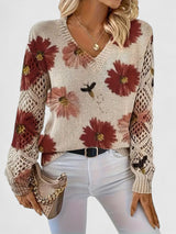 Una | Elegant Floral Pattern Knit Sweater