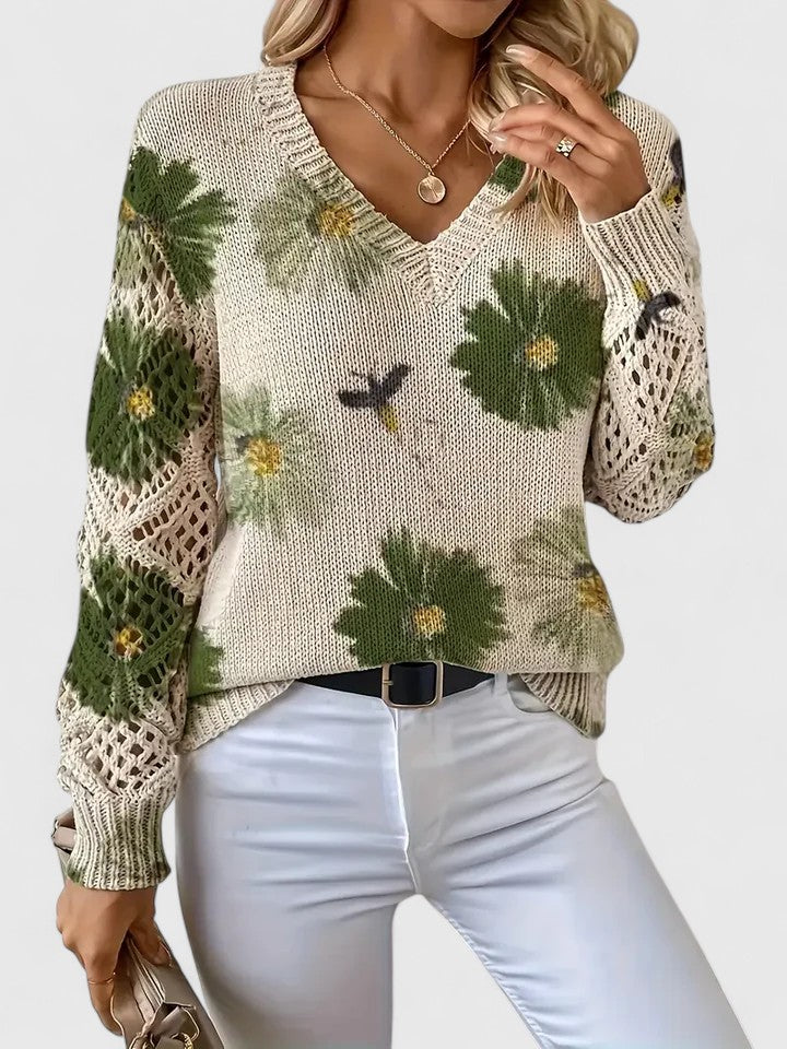 Una | Elegant Floral Pattern Knit Sweater