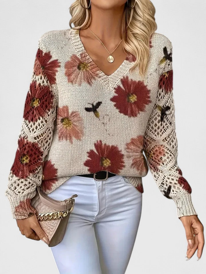 Una | Elegant Floral Pattern Knit Sweater