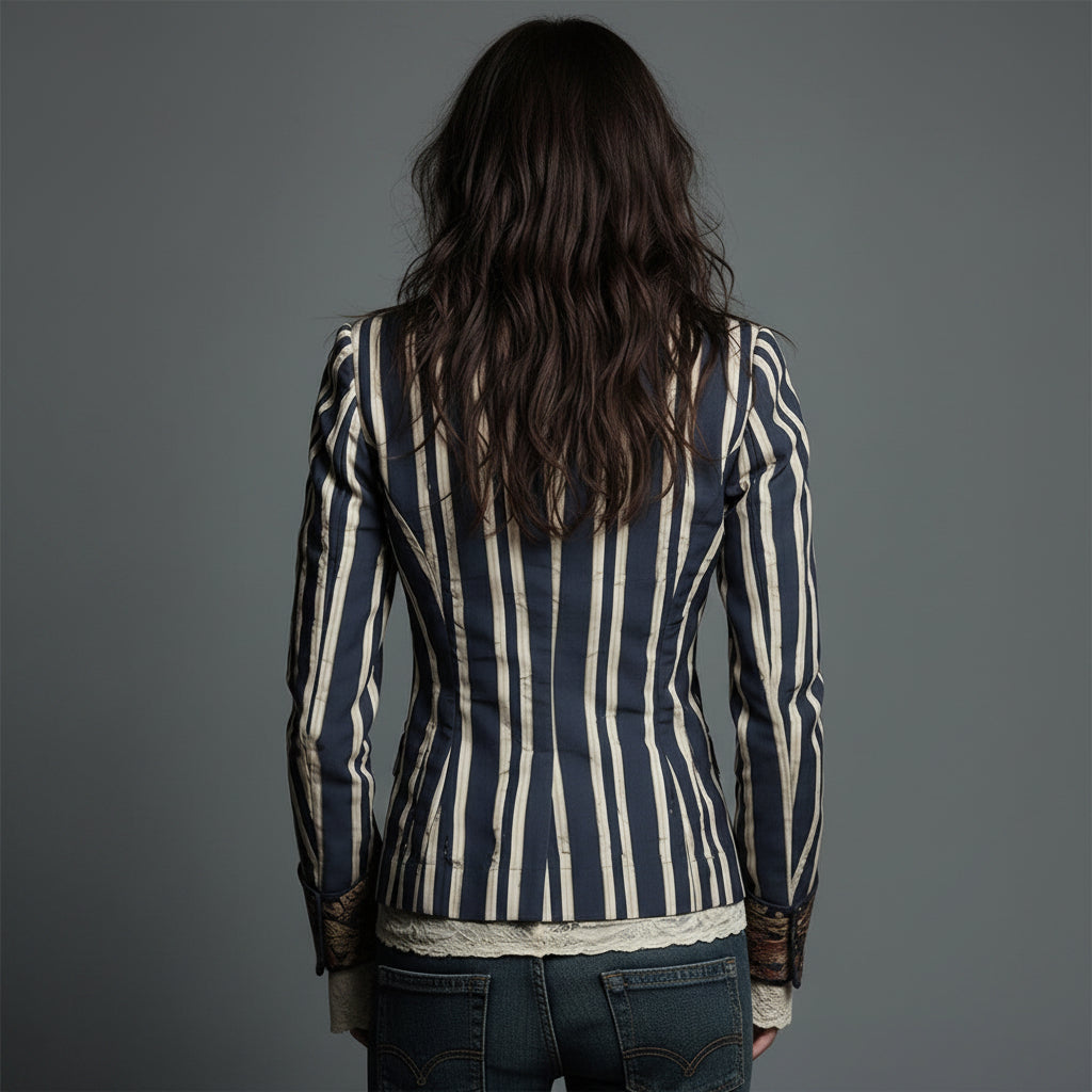 Emma | Bohemian Artisan Mixed-Print Striped Blazer