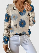 Una | Elegant Floral Pattern Knit Sweater