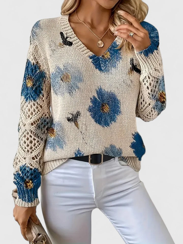 Una | Elegant Floral Pattern Knit Sweater