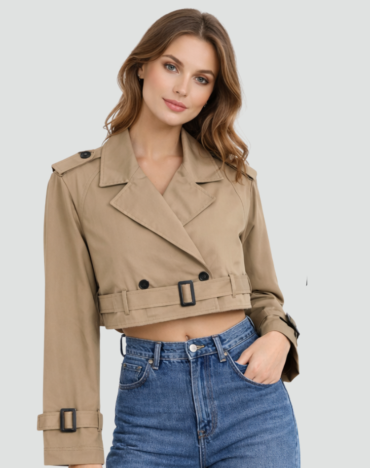Elena | Women's Cropped Belted Trench Coat
