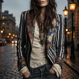 Emma | Bohemian Artisan Mixed-Print Striped Blazer