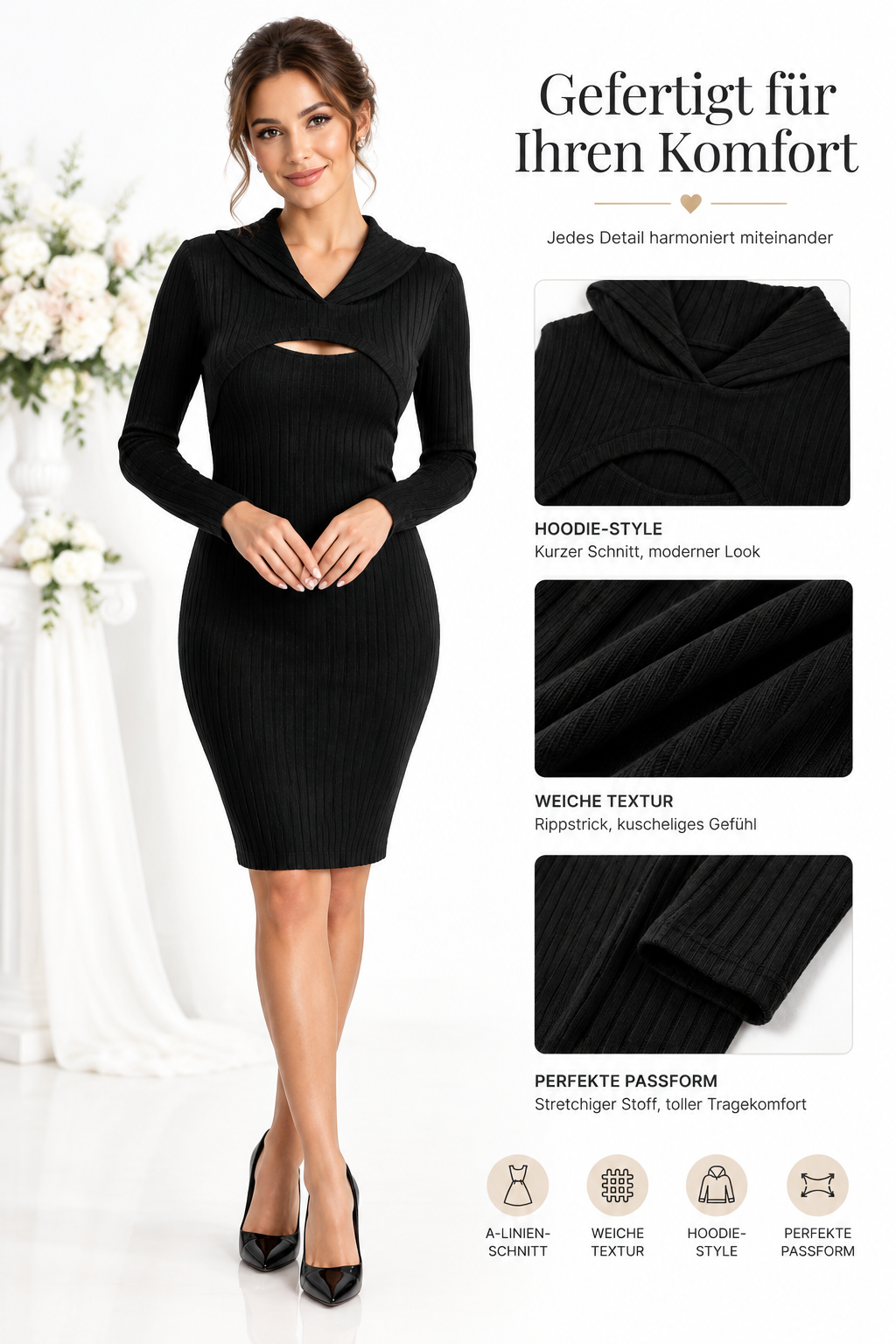 Cecilia | Ribbed Knit Dress Set with Short Hoodie