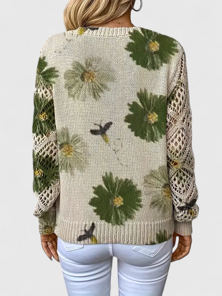 Una | Elegant Floral Pattern Knit Sweater