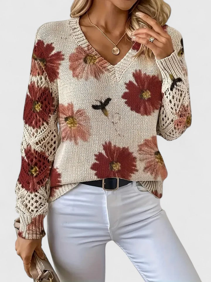Una | Elegant Floral Pattern Knit Sweater