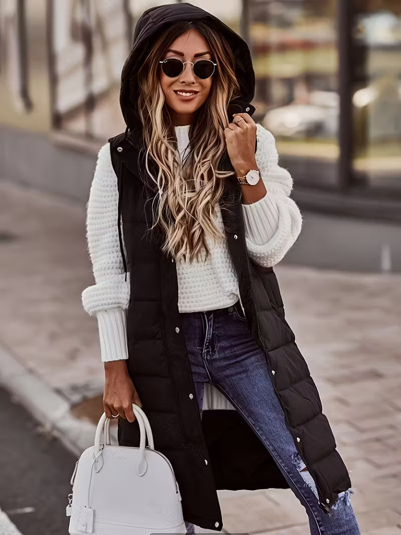 Una | Long Quilted Vest with Adjustable Hood