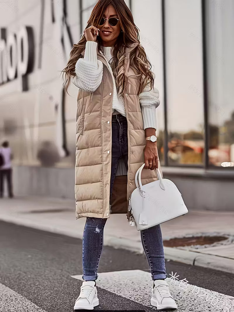 Una | Long Quilted Vest with Adjustable Hood