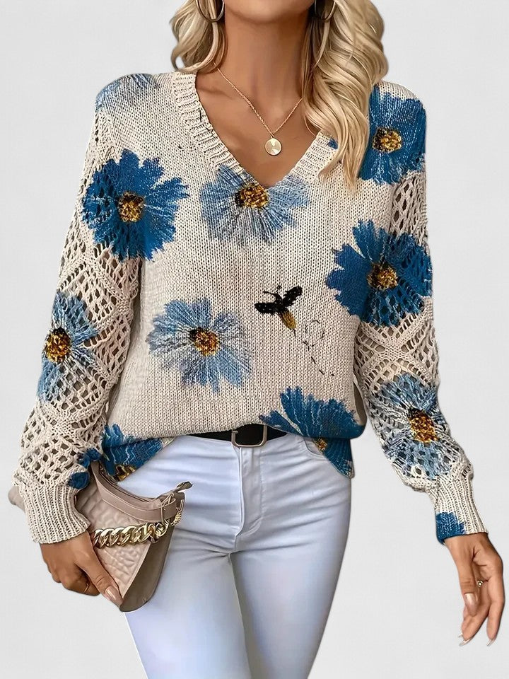 Una | Elegant Floral Pattern Knit Sweater