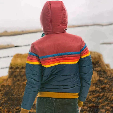 Ruby | Quilted Puffer Jacket with Retro Stripes