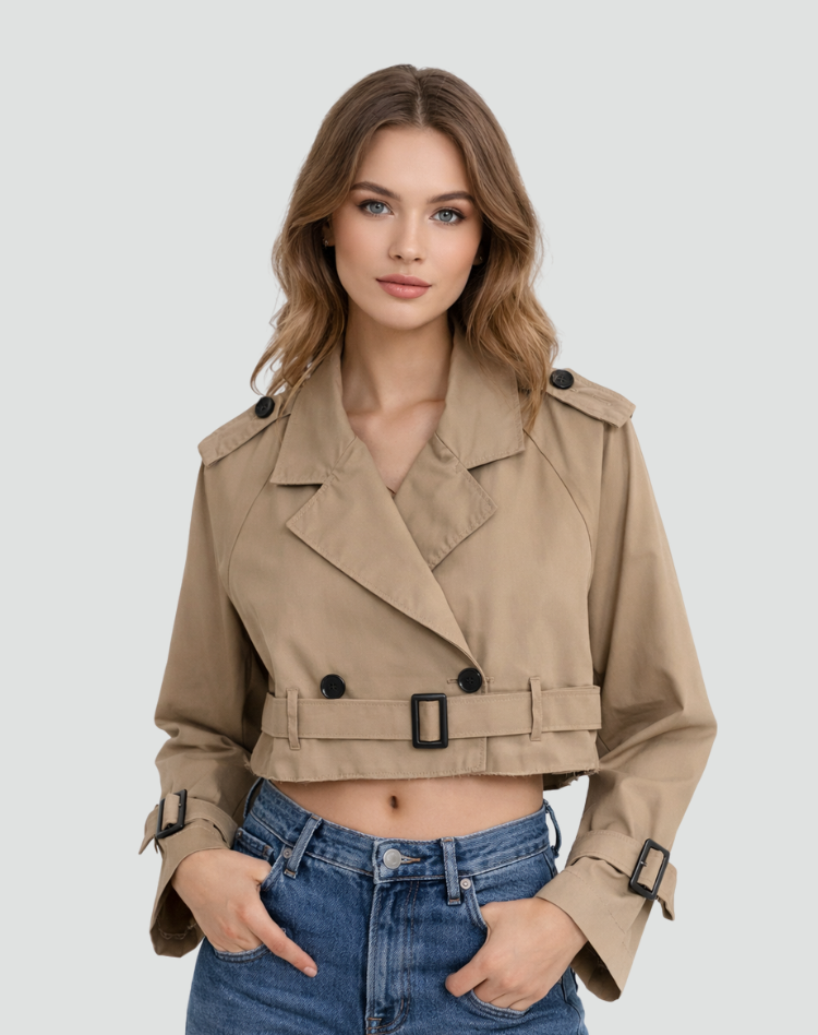 Elena | Women's Cropped Belted Trench Coat