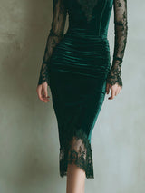 Daisy | Women's Green Bodycon Long Sleeve Lace Midi Dress Ensemble