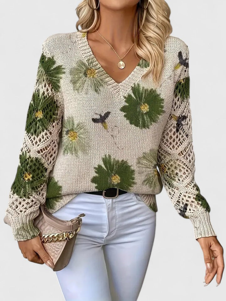 Una | Elegant Floral Pattern Knit Sweater
