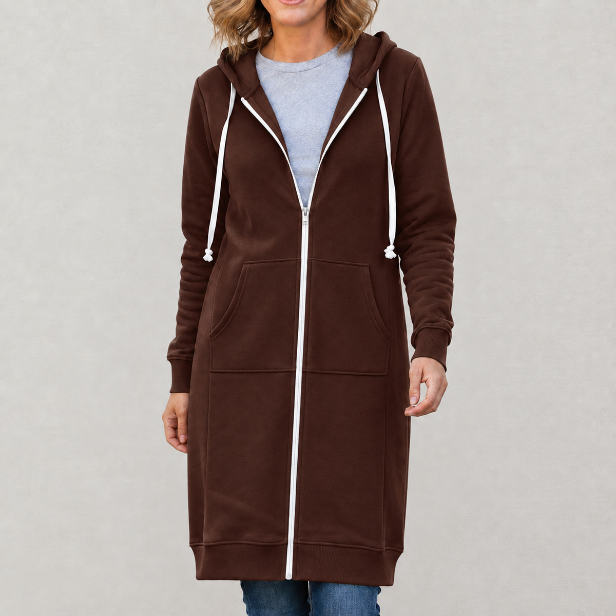 Maya | Cozy Long Zip-Up Hoodie for Women