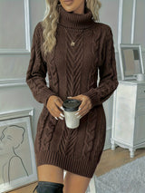 Sabrina | Women's Cable Knit Turtleneck Mini Sweater Dress