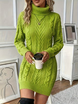 Sabrina | Women's Cable Knit Turtleneck Mini Sweater Dress