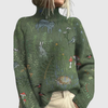 Willow | Green Turtleneck Sweater with Whimsical Print