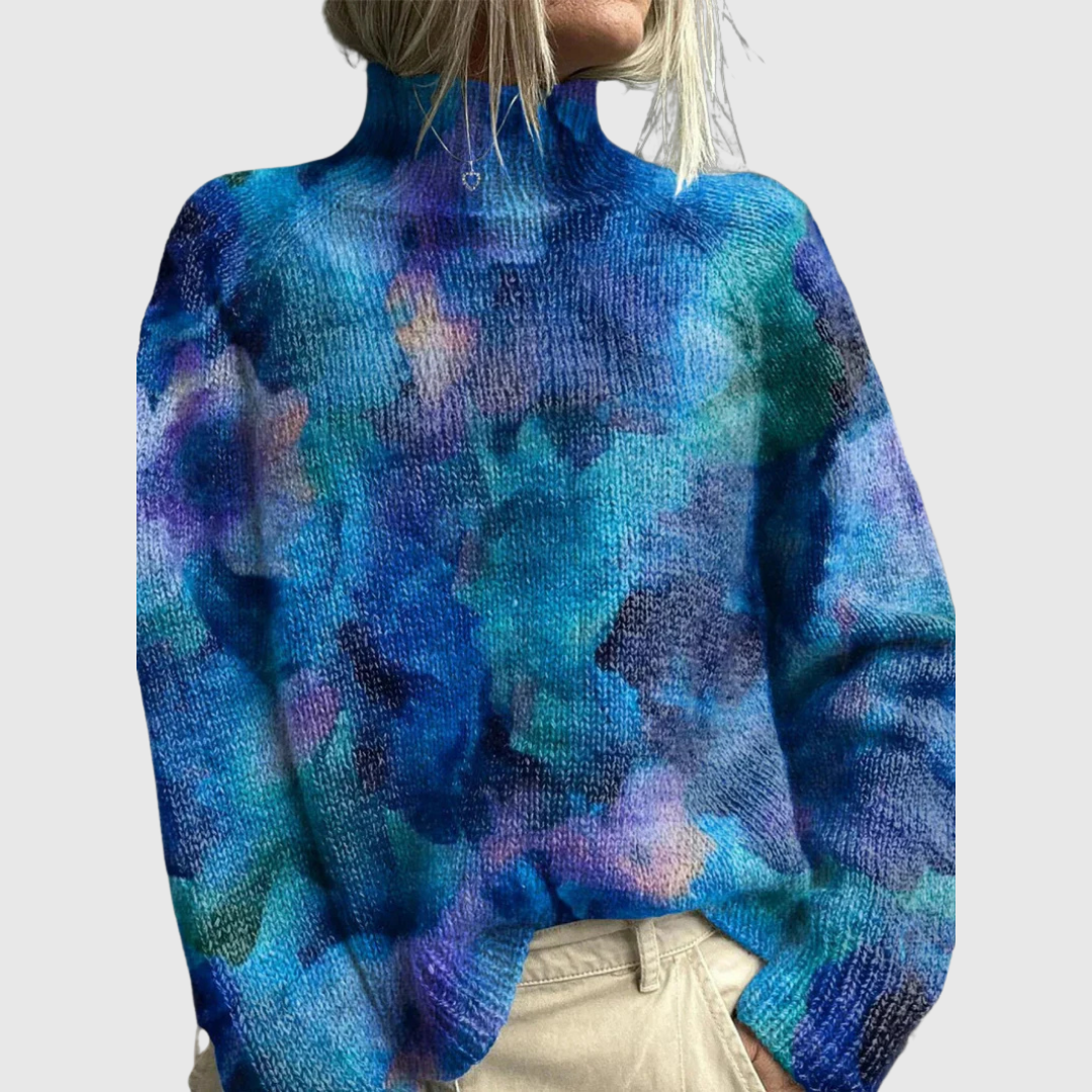 Willow | Green Turtleneck Sweater with Whimsical Print