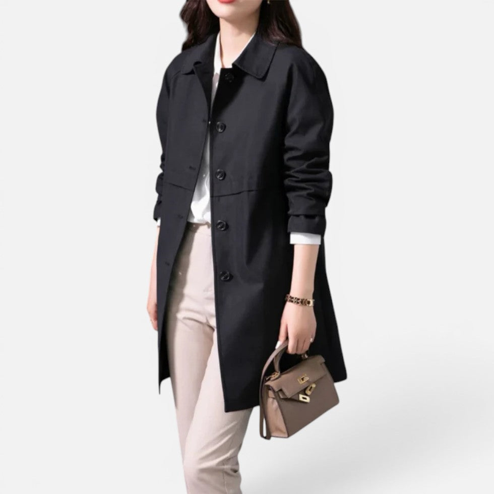 Serena | Elegant Long Trench Coat with Button Closure