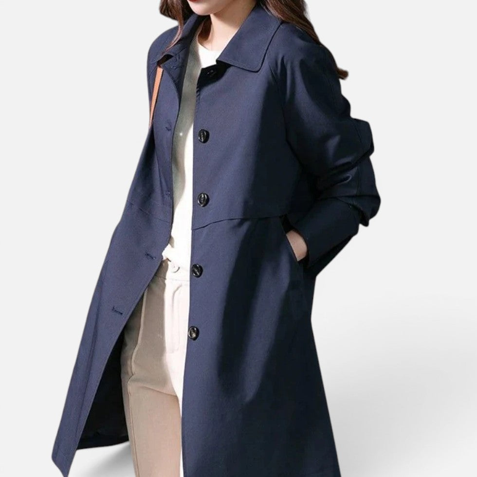Serena | Elegant Long Trench Coat with Button Closure