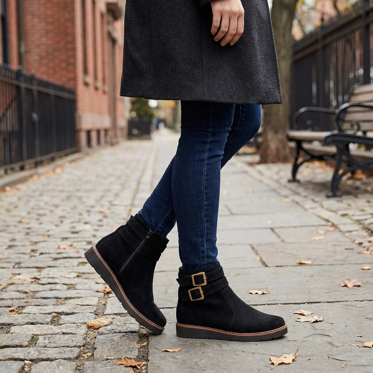 Verna | Black Ankle Boots with Double Buckle Details