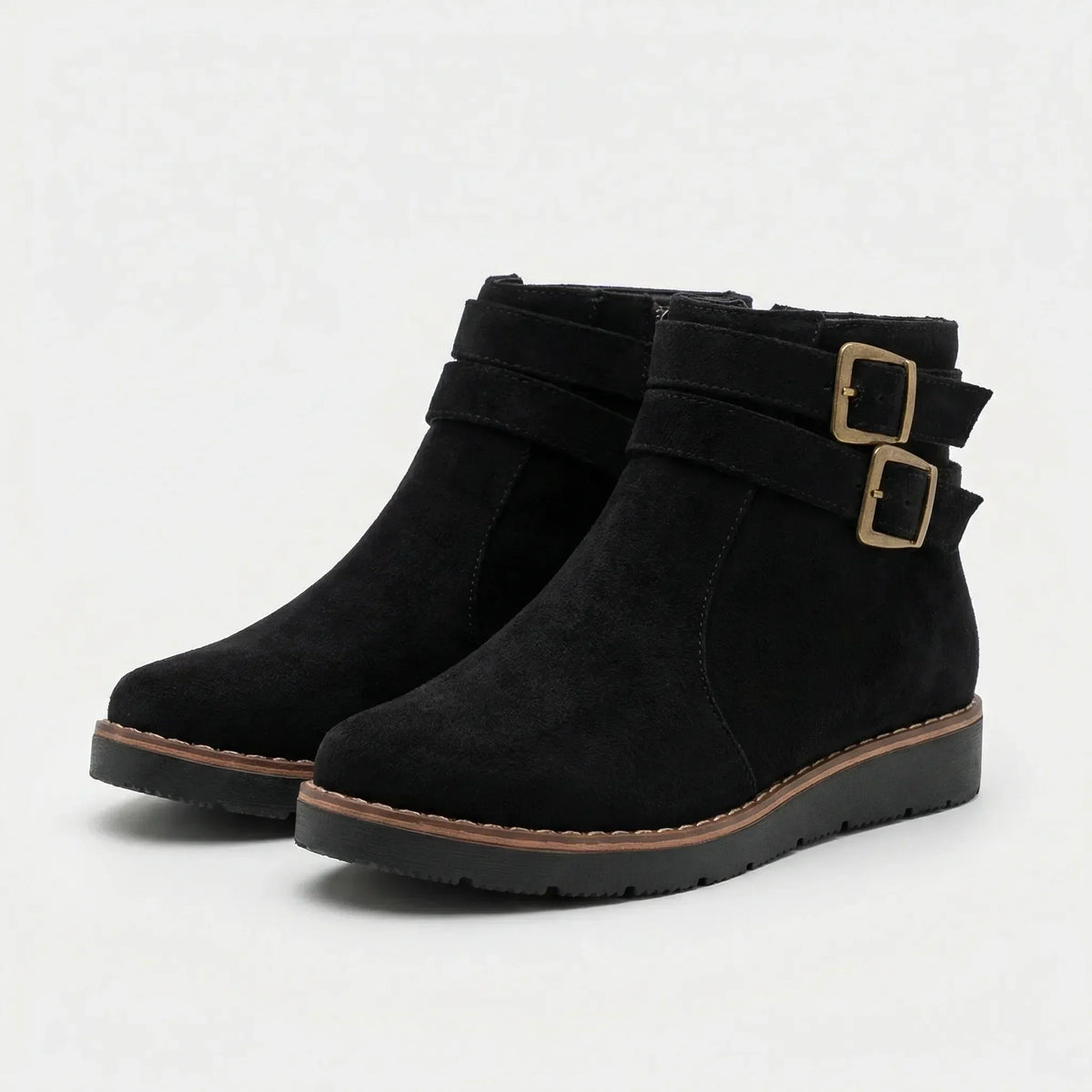 Verna | Black Ankle Boots with Double Buckle Details