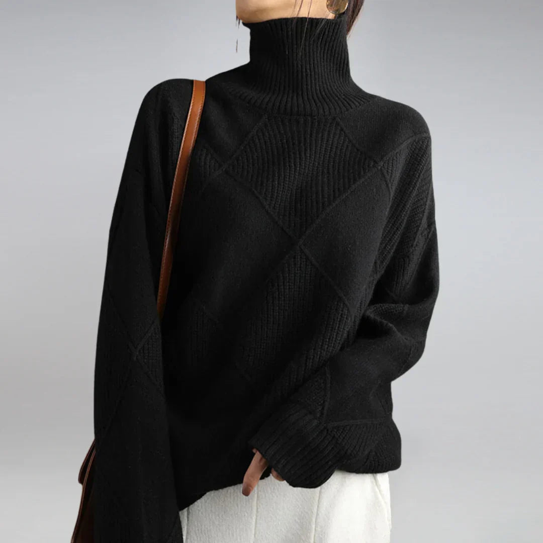 Elara | Women's Turtleneck Sweater with Classic Argyle Pattern