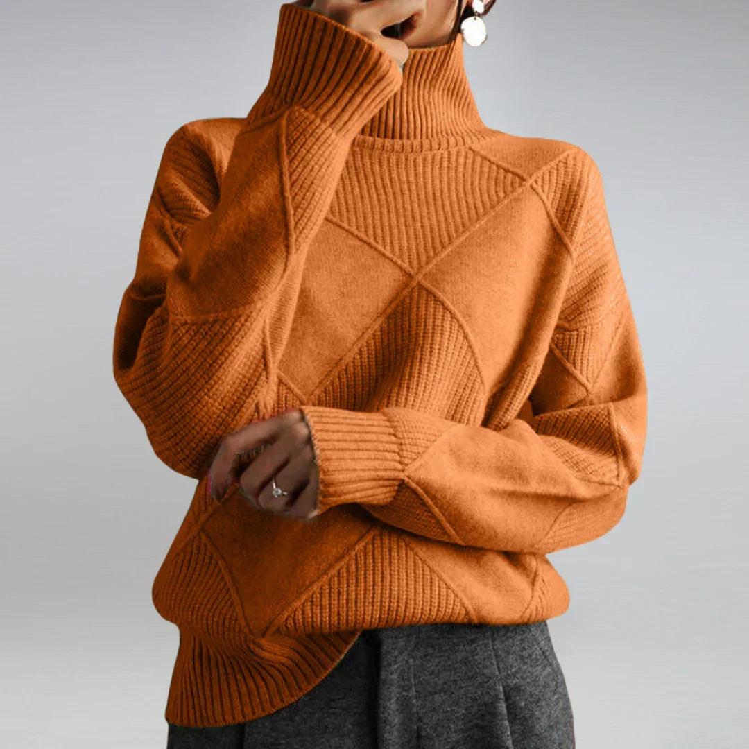 Elara | Women's Turtleneck Sweater with Classic Argyle Pattern