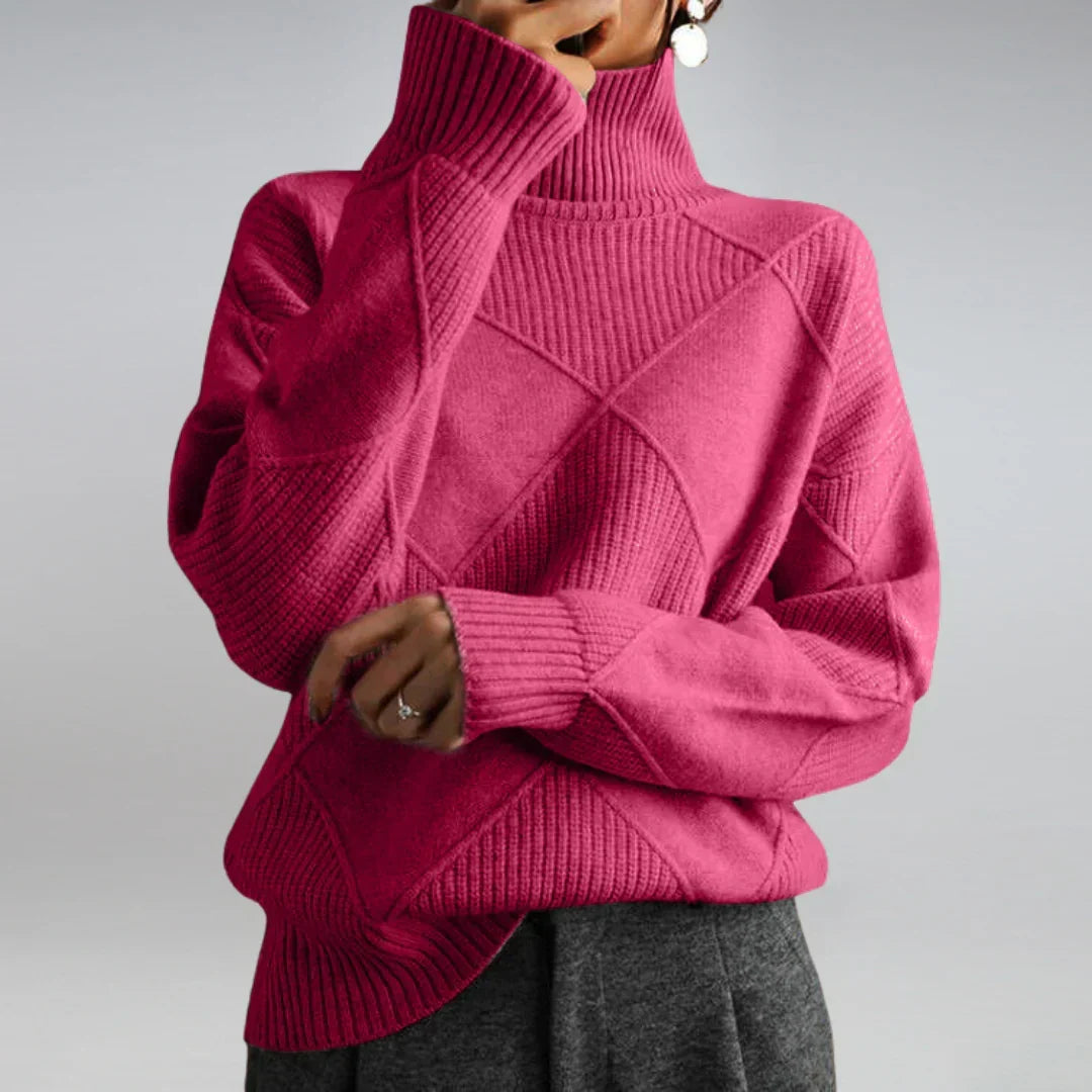 Elara | Women's Turtleneck Sweater with Classic Argyle Pattern