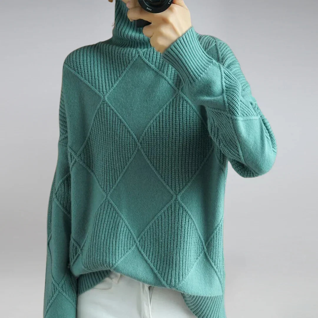 Elara | Women's Turtleneck Sweater with Classic Argyle Pattern