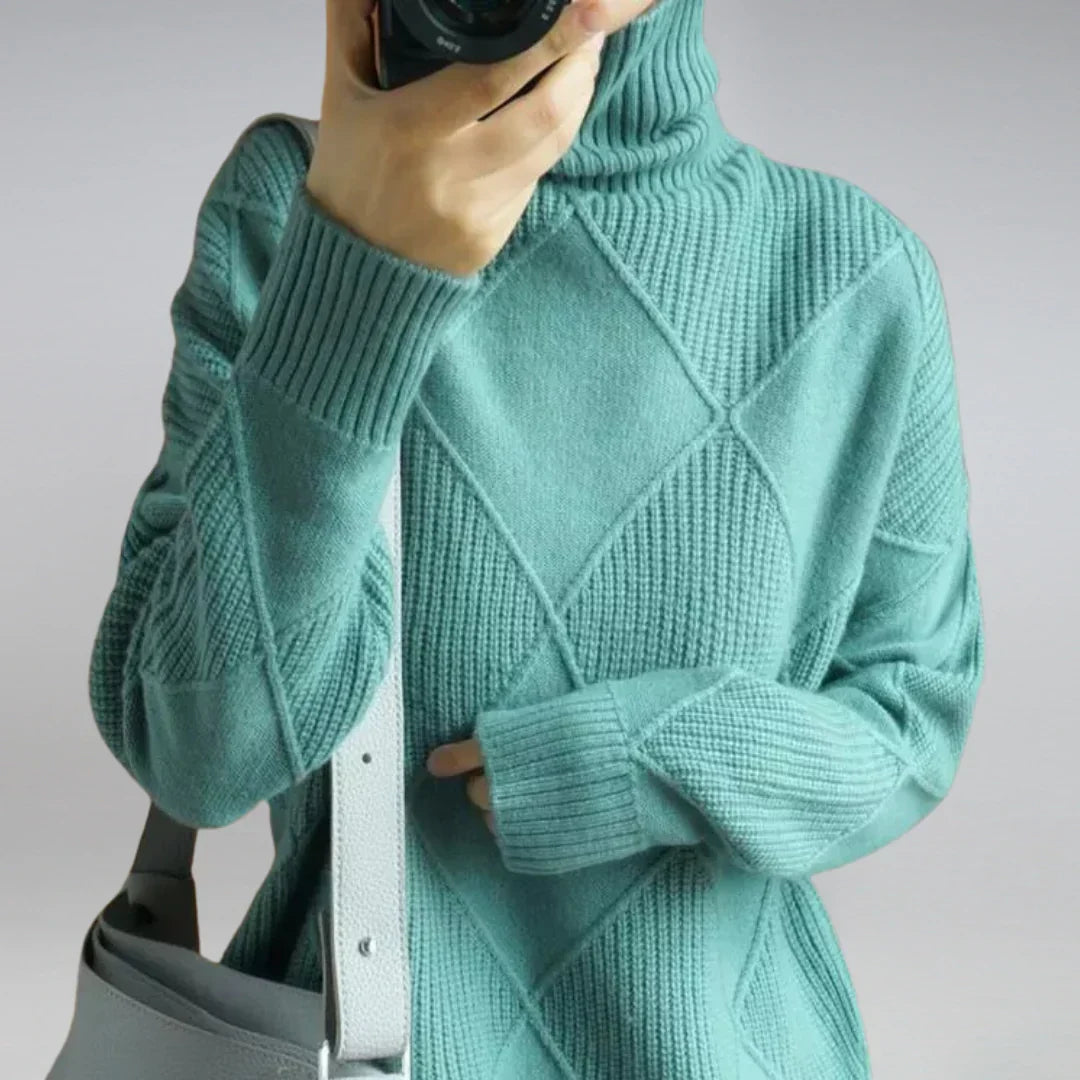 Elara | Women's Turtleneck Sweater with Classic Argyle Pattern