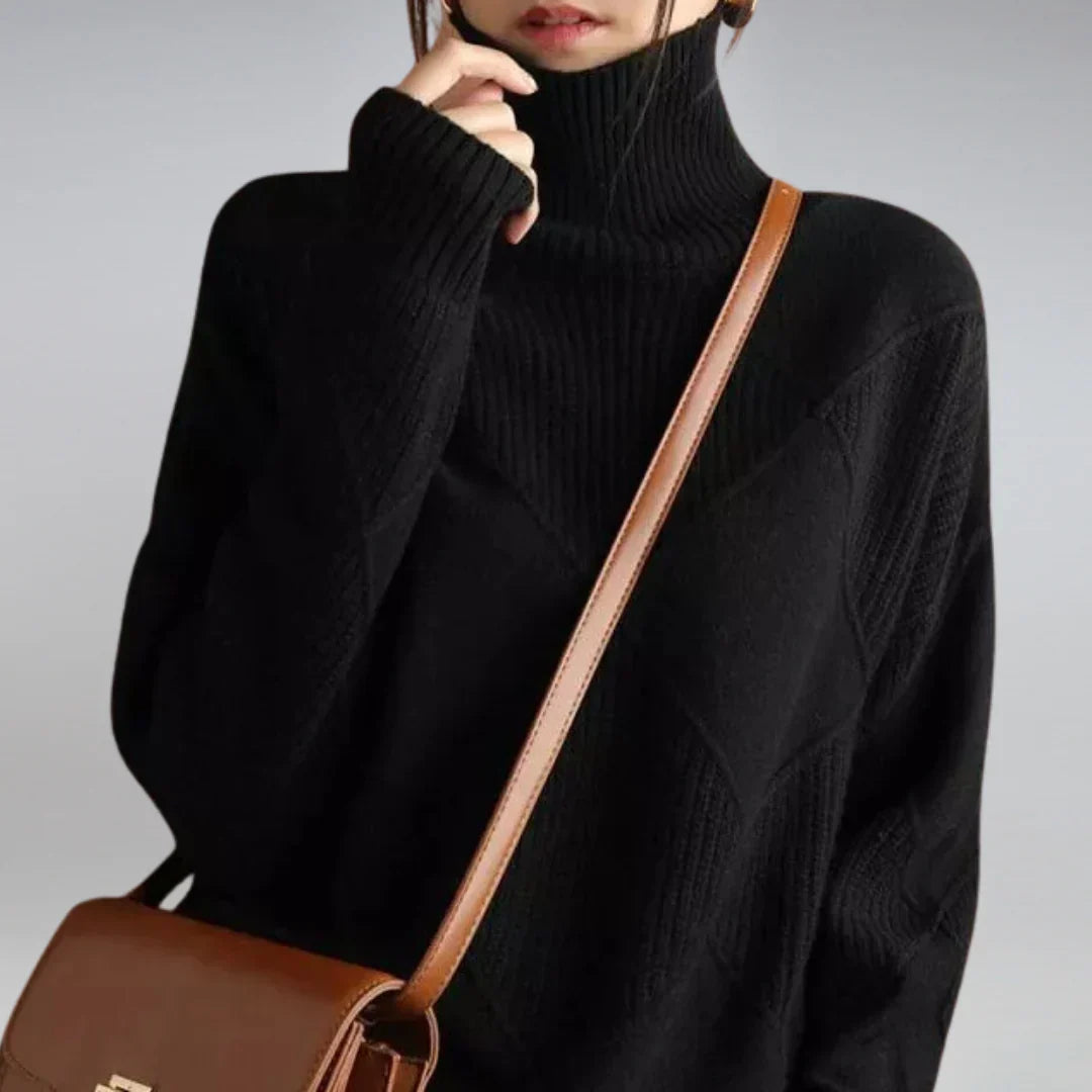 Elara | Women's Turtleneck Sweater with Classic Argyle Pattern