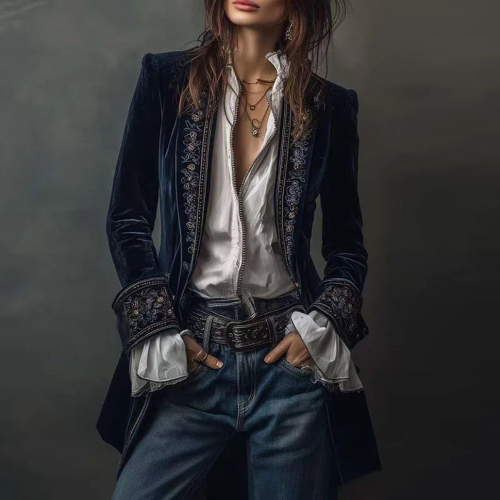 Ivana | Elegant Embroidered Long Blazer Jacket