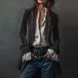 Ivana | Elegant Embroidered Long Blazer Jacket