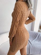 Claire | Women's Cable Knit V-Neck Mini Sweater Dress