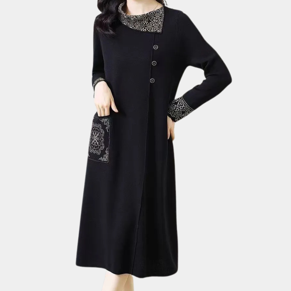 Vanya | Women's Midi Dress with Decorative Cuff & Collar Details