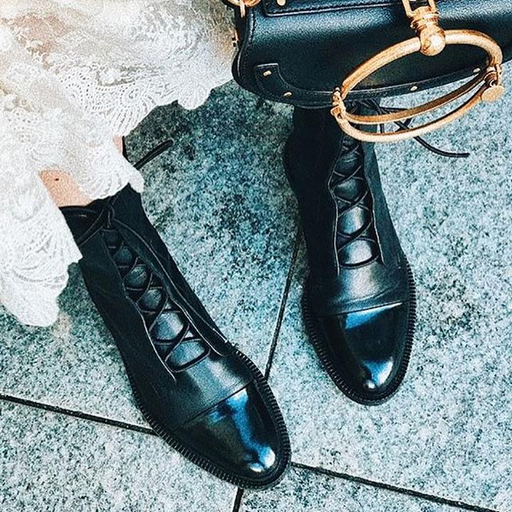 Esther | Women's Lace-Up Ankle Boots with Flat Sole and Leather Look