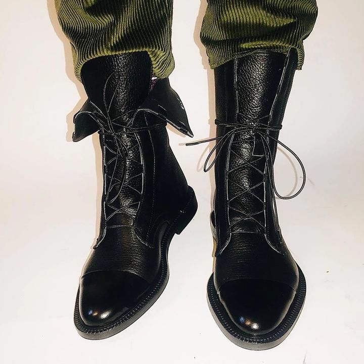 Esther | Women's Lace-Up Ankle Boots with Flat Sole and Leather Look