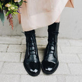 Esther | Women's Lace-Up Ankle Boots with Flat Sole and Leather Look
