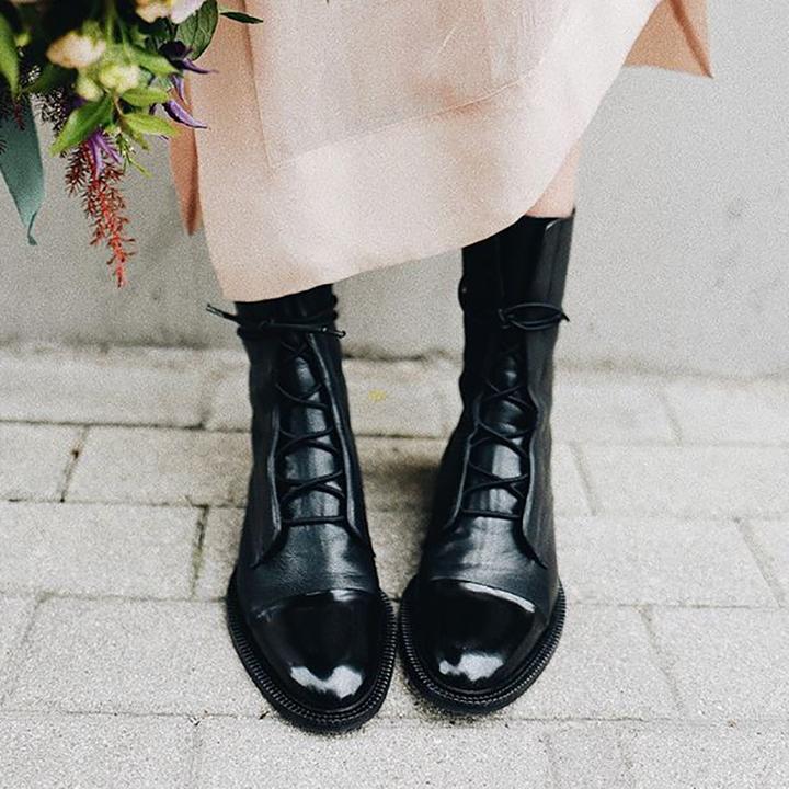 Esther | Women's Lace-Up Ankle Boots with Flat Sole and Leather Look